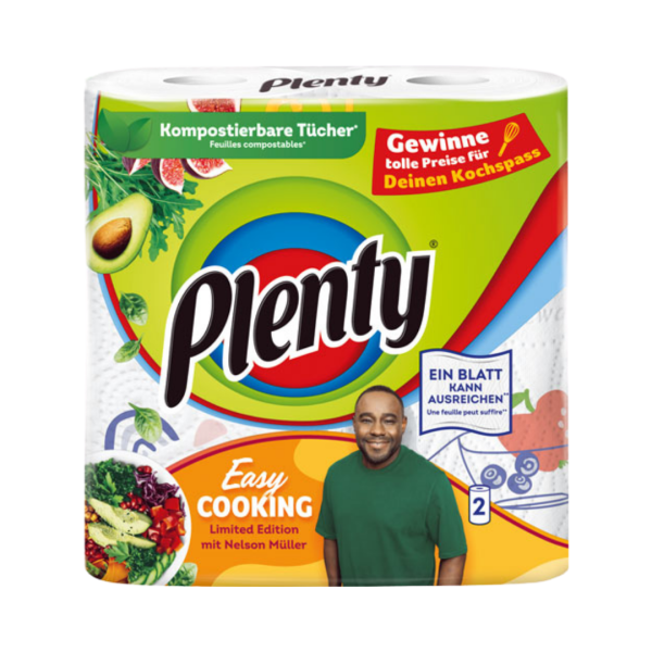 852747 Plenty Kuechenrolle Limited Edition 2 lagig, weiss mit Design, 6 Rollen a 45 Blatt 26 x 22,8 cm, kompostierbar